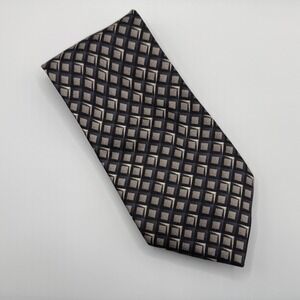 Antonia Collection Silk Tie OS Grey Silver Black Geometric Square Retro Business